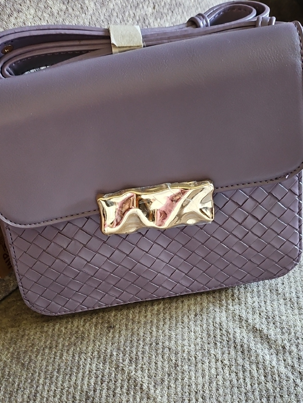Woven Mauve Crossbody Bag with Gold Accent